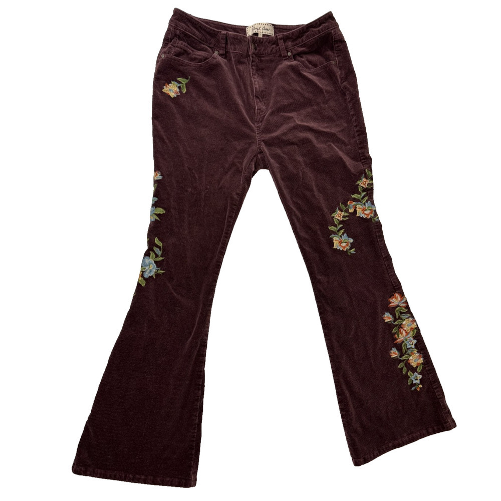 Boho Sheryl Crow Emroidered Corduroy Jeans Floral Festival Spring Gypsy Size 16